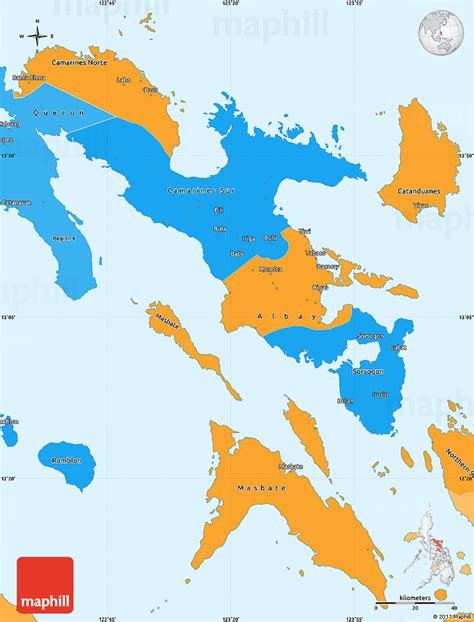 Political Simple Map of Region 5, political shades outside