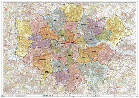 Buy Greater London Authority Boroughs with Postcode Districts Wall - 47 ...