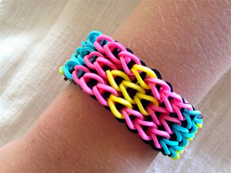 Rainbow Loom bracelet made from rubber bands patterned