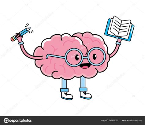 Cute Cartoon Brain Drawing : Vector Art Cute Human Brain With Smart ...