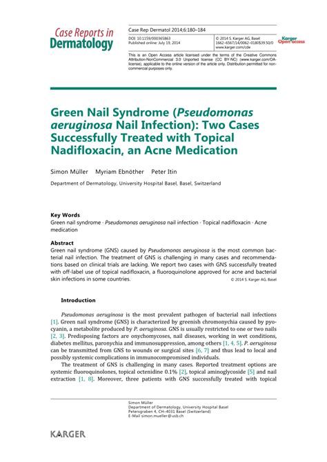 (PDF) Green Nail Syndrome (Pseudomonas aeruginosa Nail Infection): Two ...