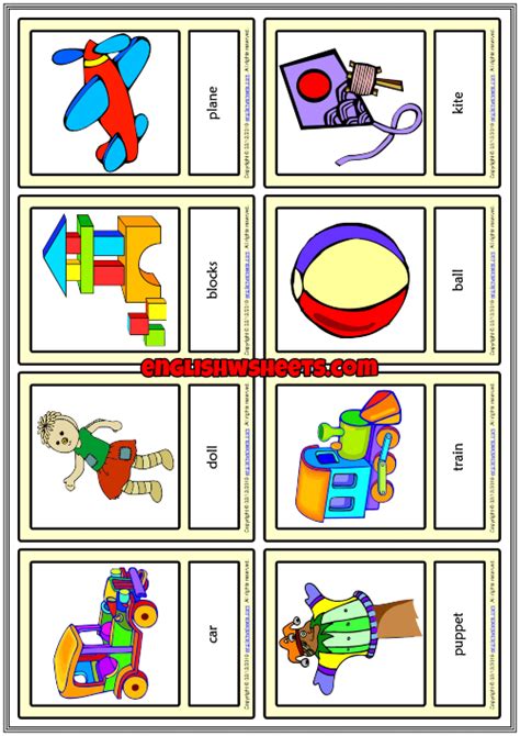 Toys ESL Printable Vocabulary Learning Cards For Kids in 2021 ...