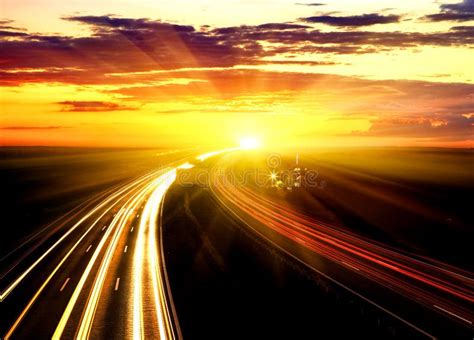 Sunset on the Highway. stock photo. Image of driving - 21001800