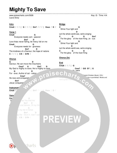 Mighty To Save Chords PDF (Laura Story) - PraiseCharts