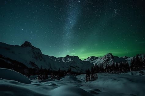 Premium AI Image | A starry night sky over a snowy mountain range