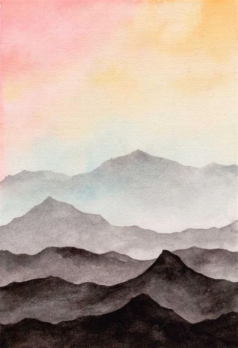 Abstract Landscape Watercolor Art Print. Dreamy Sky Black - Etsy ...