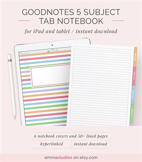 GoodNotes 5 Subject Student Notebook Template | Digital Lined Ruled ...