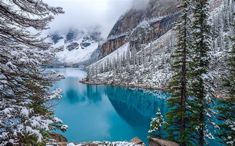 Wonderful blue mountain lake in the winter season