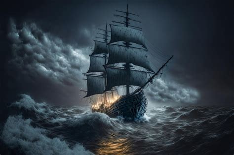 Premium Photo | A ship in the stormy sea with the sails down