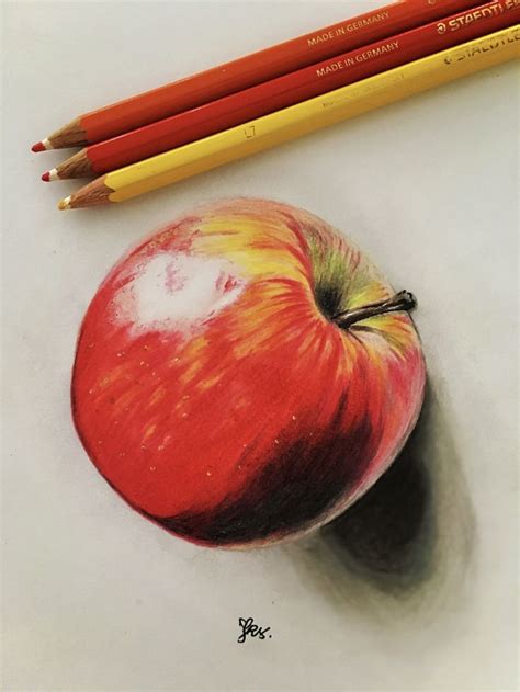 Realistic apple (drawing) | Apple pencil drawing, Colored pencil ...