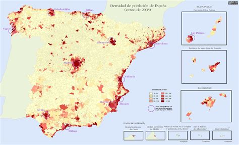 Spain population map - Spain population density map (Southern Europe ...