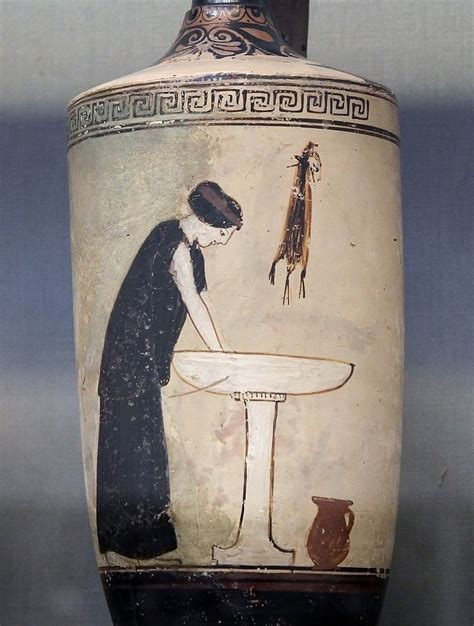 Attic lekythos (470-460 BC) Woman at wash-basin - British Museum ...