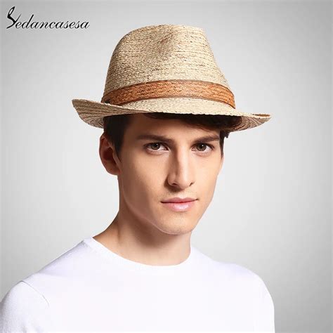 Classic male fedora straw hat UV protection summer sun hats for man ...