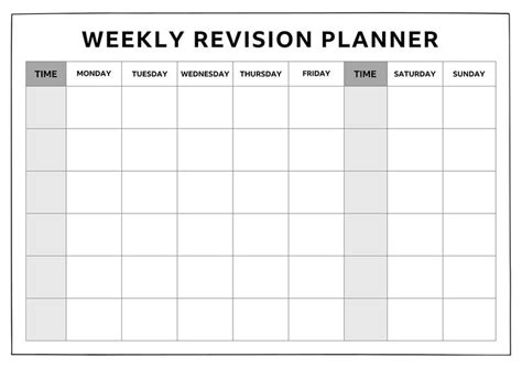 a blank calendar with the words weekly revision planner in black and ...