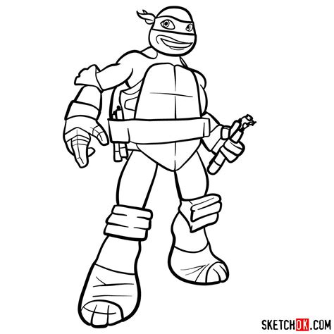 How to draw Michaelangelo ninja turtle cartoon style - Step by step ...