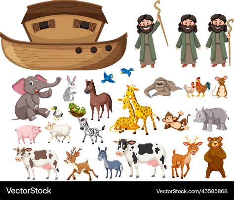 Set of noah ark animals and objects Royalty Free Vector