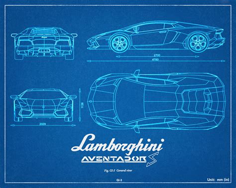 Lamborghini Aventador S Blueprint Car Decor Wall Art | Etsy Canada