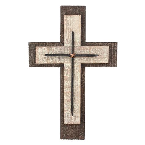 Decorative Worn White and Brown Wooden Hanging Wall Cross, Rustic Cross ...