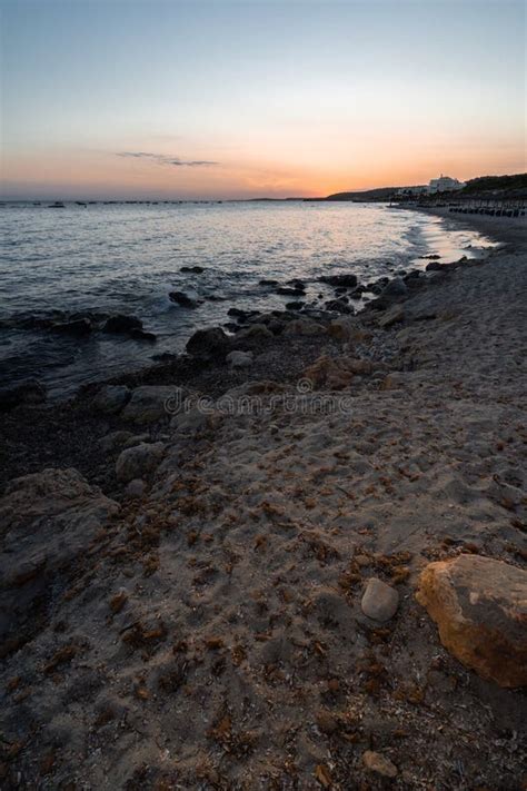 Sunset Time in Santo Tomas Beach on the Island of Menorca. Stock Image ...