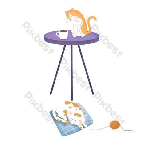 Drawing Cute Table With Cat Elements On The Ground PNG Images | PSD ...