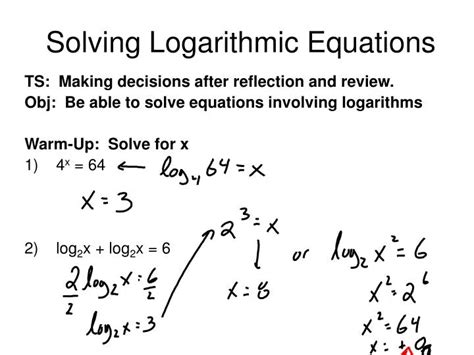 PPT - Solving Logarithmic Equations PowerPoint Presentation, free ...