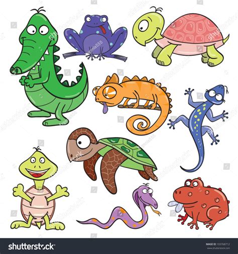 Handdrawn Cute Cartoon Reptiles Amphibians Vector Stock Vector ...