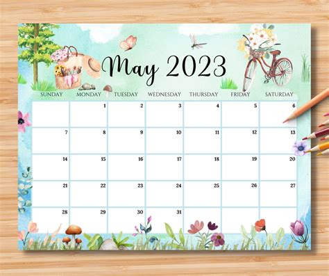 EDITABLE May 2023 Calendar Hello Spring With Colorful - Etsy