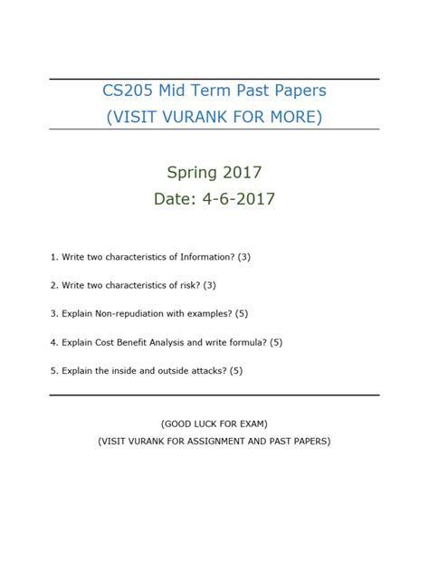 CS205 Mid Term Past Papers by Student Downloaded From Vurank | PDF