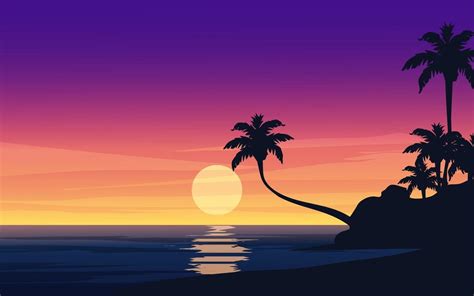 Beautiful Tropical Sunset With Tree Silhouette 3428321 Vector Art at ...