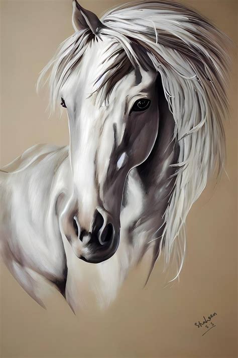 Original White Horse Painting Elegant Minimal Art Painting by Shaheen ...