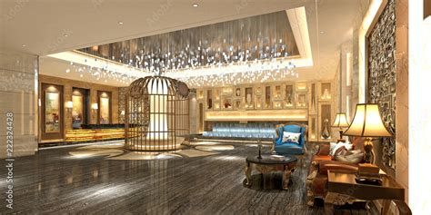 3d render of luxury hotel lobby entrance Stock Illustration | Adobe Stock