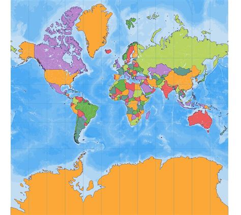 Political blank world map Mercator projection 12819947 Vector Art at ...