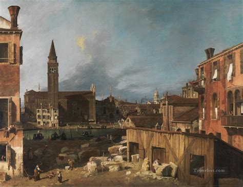 The Stonemasons Yard Canaletto Painting in Oil for Sale