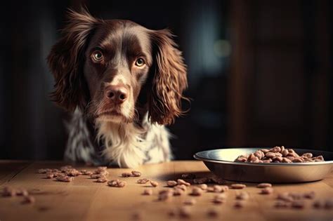 Premium AI Image | Dog eating raw meat from bowl