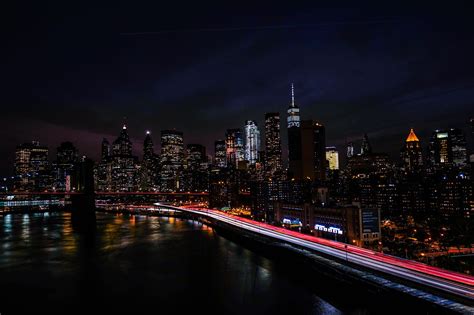 wallpaper new york, usa, night city, shore, skyscrapers HD : Widescreen ...