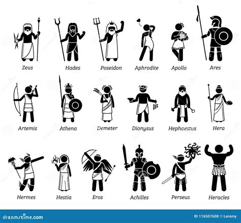 Ancient Greek Mythology Gods and Goddesses Characters Icon Set Stock ...