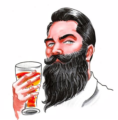 Premium Photo | Bearded man drinking a glass of beer. Ink and ...