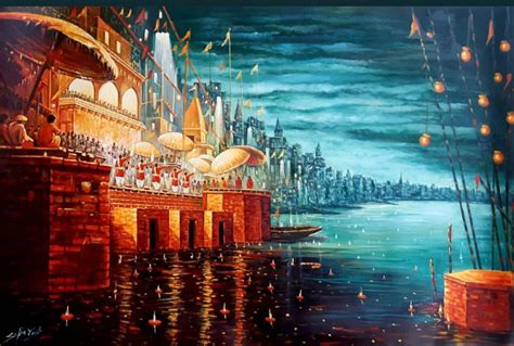 Benares varanasi Ghat South Asian Oil Painting | Etsy