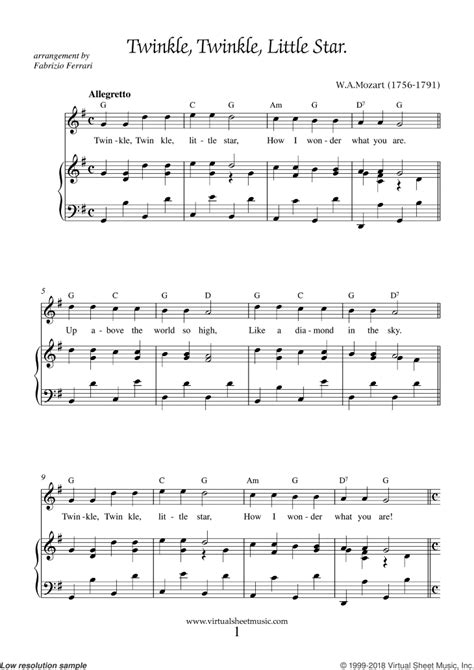 Piano Sheet Music For Beginners Twinkle Twinkle Little Star