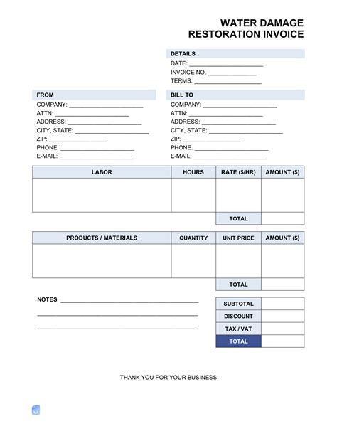 Water Damage Restoration Invoice Template | Invoice Maker