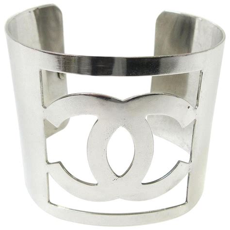 Chanel Silver Metal Wide Coin CC Charm Evening Cuff Bracelet For Sale ...