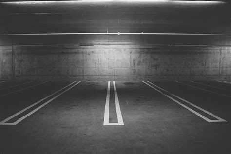 HD wallpaper: Grayscale Photography of Empty Parking Lot, underground ...