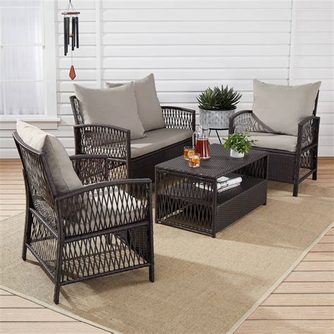 Mainstays Sanza Rattan 4-Piece Wicker Patio Furniture Conversation Set ...