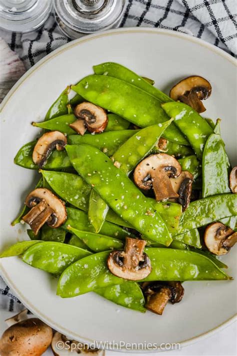 Garlic Snow Peas with Mushrooms - Spend With Pennies