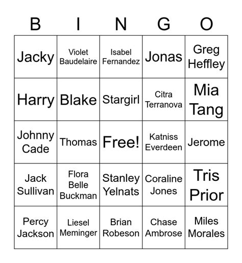 Character Bingo Card