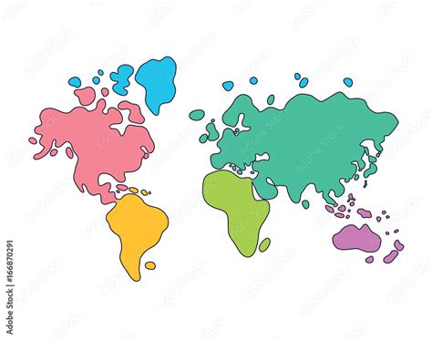 World map cartoon. Continents in different colors. Stock Vector | Adobe ...