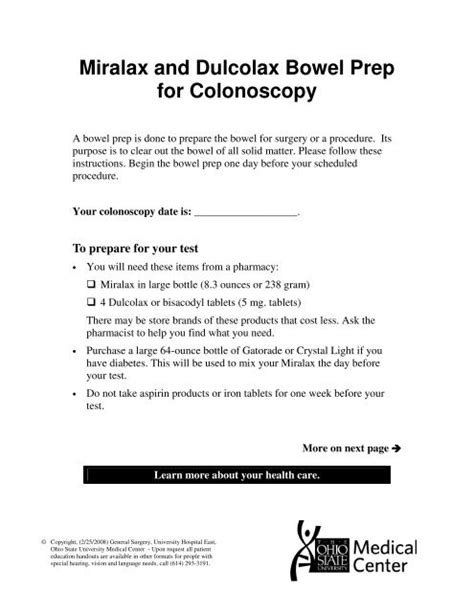 Miralax and Dulcolax Bowel Prep for Colonoscopy - Patient ...