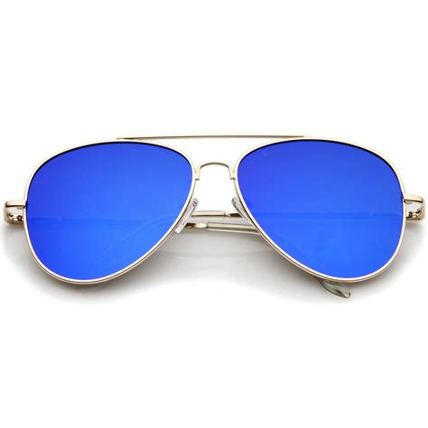 Large Flat Front Mirrored Lens Aviator Sunglasses - zeroUV