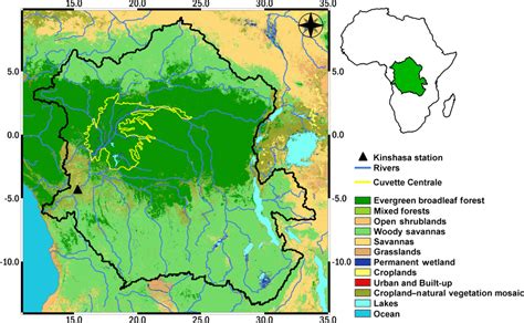 Geographic location of the Congo River basin, which shows the Kinshasa ...