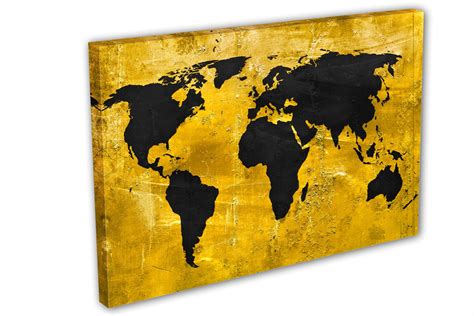 Black & Gold World Map Canvas Print Wall Art . Interior design wall ...